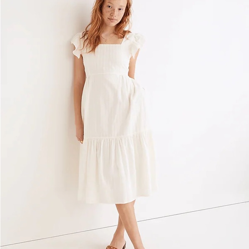 Madewell NWT Ruffle-Strap Tiered Midi Dress in Textural Stripe Size Large